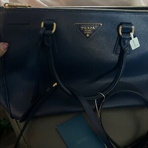 Prada Dark Blue Saffiano Leather Tote